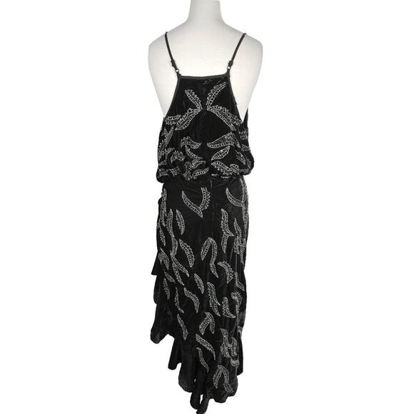 Dodo Bar Or Agnes Black Velvet Beaded Dress - Asymmetrical Ruffled Hem - Picture 4 of 9